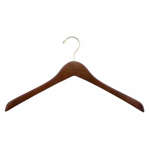 10-19GH Jacket Hanger-Concave W/Gold Hardware, 19"L, Wood-Walnut, Pkg Qty 100
