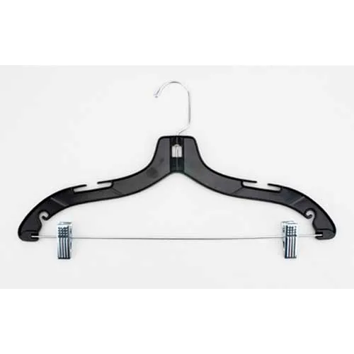 2500RC Suit Hanger-Heavy Weight W/Metal Clips, 17"L, Plastic-BK, Pkg Qty 100