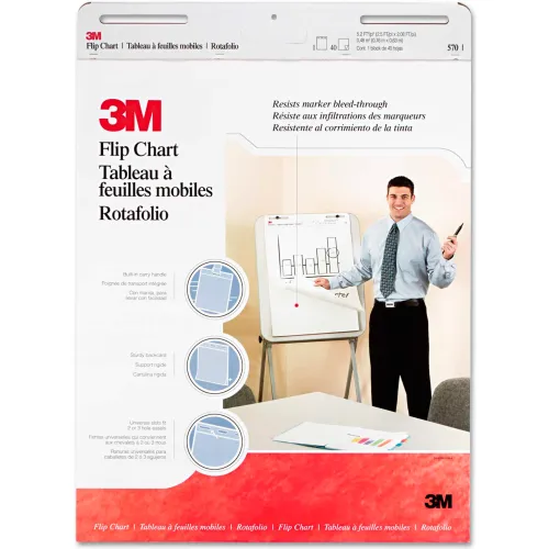 3M Prof Flip Chart Pad 570, 25" x 30", White, 2/Carton