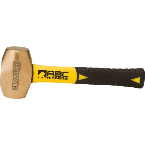 ABC Hammers ABC3BFS 3 lb. Non-Sparking Brass Hammer, 8" Fiberglass Handle