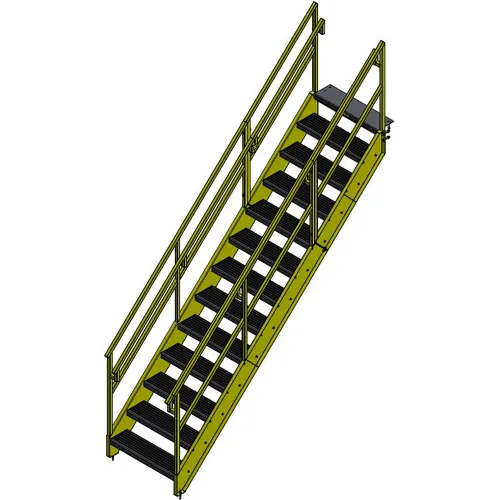 Bluff OSHA 13 Step Steel Stairway, 36"W, 117"H, Yellow