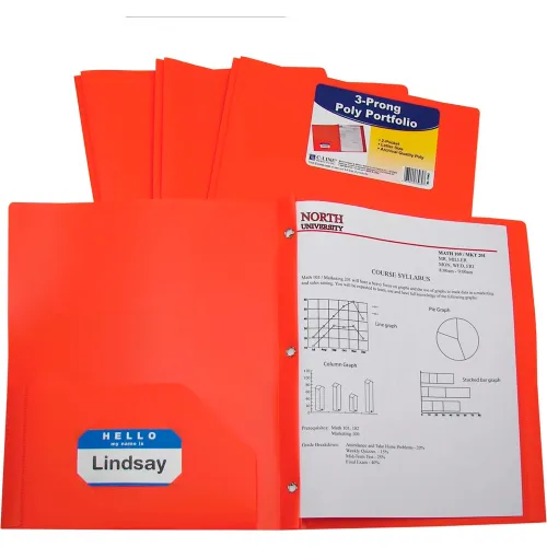 C-Line Products Two-Pocket Heavyweight Poly Portfolio Folder with Prongs, Orange, 25 Folders/Set