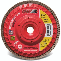 CGW 30144 | 4-1/2" Diameter x 5/8"-11 Center Hole Medium 60 Grit 13300 RPM Zirconia Alumina Z3 Compact Trimmable Flap Disc