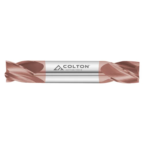 Colton Industrial Tools 61814 | 3/8" 4 Flute Solid Carbide Double End Stub Square End Mill CCT-1 Coated 3/8" Diameter x 5/8" LOC x 2-1/2" OAL