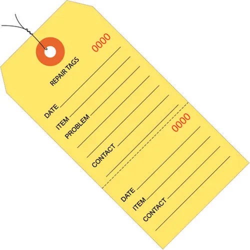 Global Industrial™ Consecutively Repair Tag Pre Wired#5, 4-3/4"L x 2-3/8"W, Red, 1000/Pk