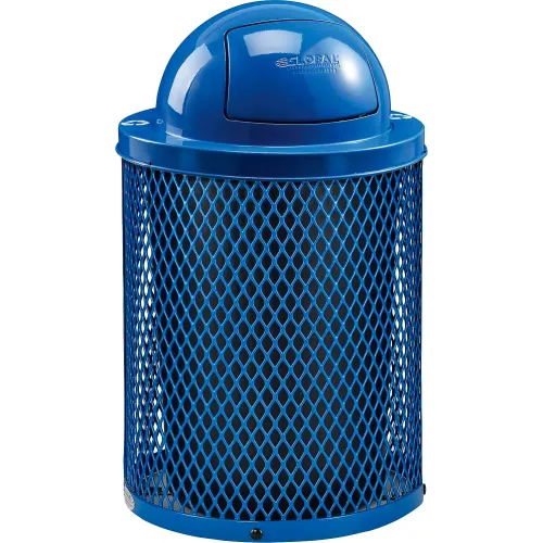 Global Industrial™ Outdoor Diamond Steel Recycling Can w/Dome Lid, 36 Gallon, Blue