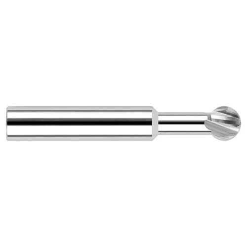 Harvey Tool 974308 | 270 Degree Wrap Angle x 1/8" Diameter x 0.1070" LOC x 1/8" Shank x 1-1/2" OAL 4 Flute Uncoated Carbide Undercutting End Mill - Spherical Ball