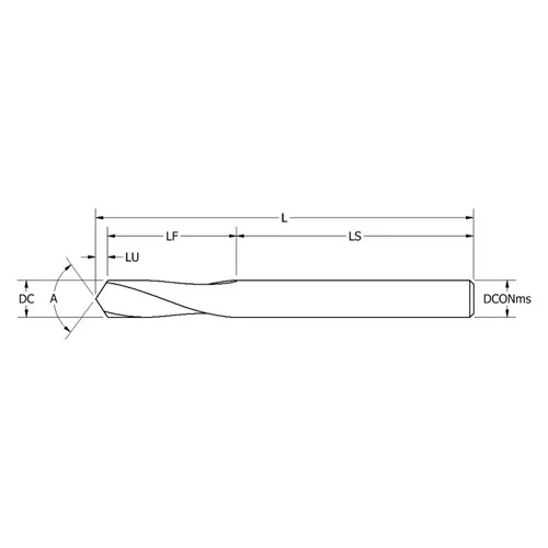 Keo 956-000-153 | 0.625" Diameter x 0.625" Shank x 0.853" Functional Length x 3.500" OAL x 120 Degree Angle 2 Flute Uncoated Carbide Spotting Drill