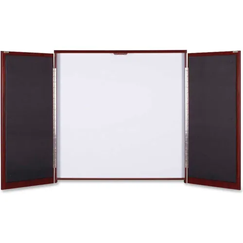 Lorell Presentation Cabinet - Drywipe Whiteboard, Hinged Door w/Mahogany Frame, 47-1/3"W x 47-1/3"H