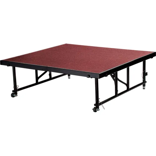 National Public Seating® Transfix 4'L x 4'W Portable Stage w/ Adjustable 24-32"H & Blue Carpet
