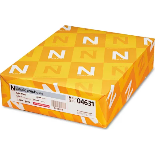 Neenah Paper Classic Crest Stationery Writing Paper 4631, 8-1/2" x 11", Solar White, 500 Sheets/Ream