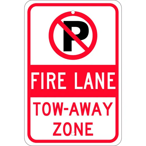 NMC TM062J Traffic Sign, No Parking Fire Lane Tow-Away Zone, 18" X 12", White