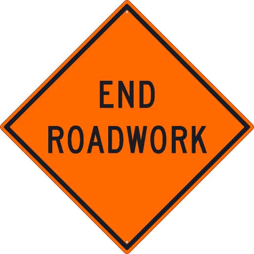 NMC TM191K Traffic Sign, End Roadwork Sign, 30" X 30", Orange