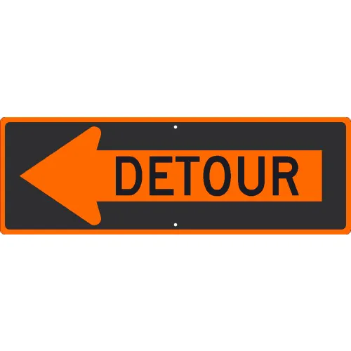 NMC TM194K Traffic Sign, Detour Inside Arrow Left Sign, 12" X 36", Orange