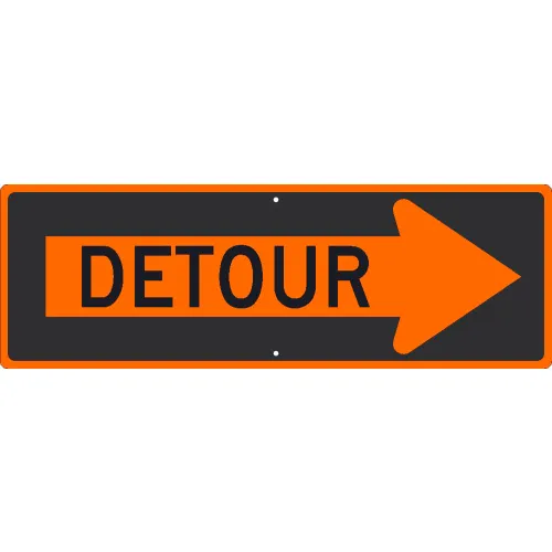 NMC TM195K Traffic Sign, Detour Inside Arrow Right Sign, 12" X 36", Orange