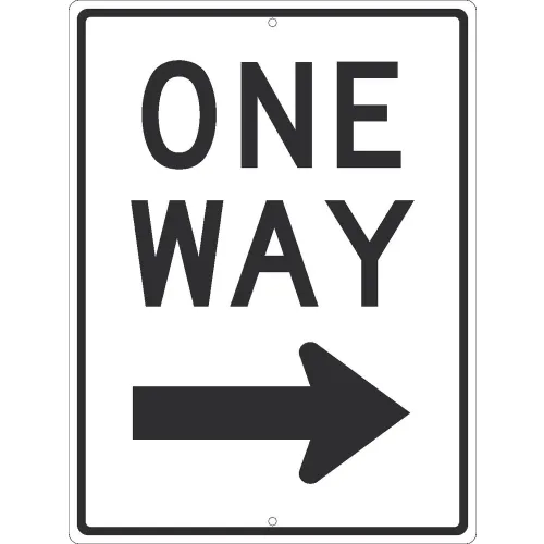 NMC TM511J Traffic Sign, One Way Arrow Right, 24" x 18", White