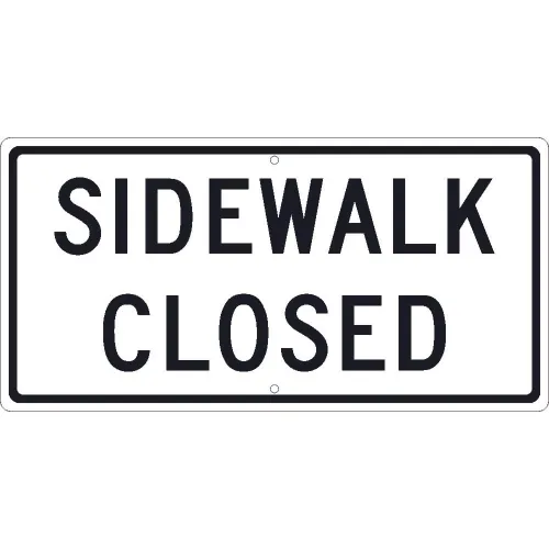 NMC TM516J Traffic Sign, Sidewalk Closed, 12" X 24", White