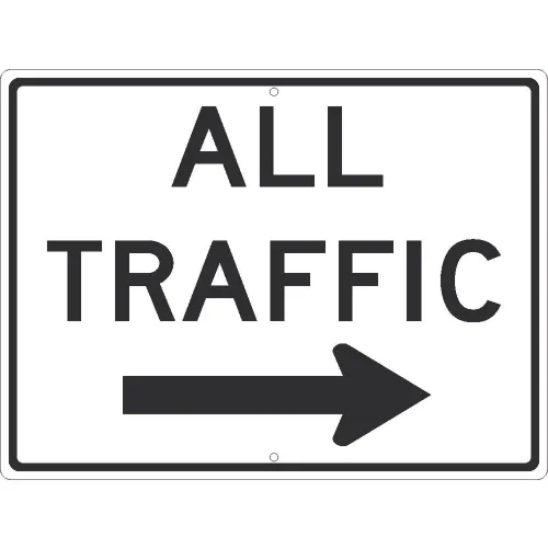 NMC TM536K Traffic Sign, All Traffic With Arrow Sign, 24" x 18", White
