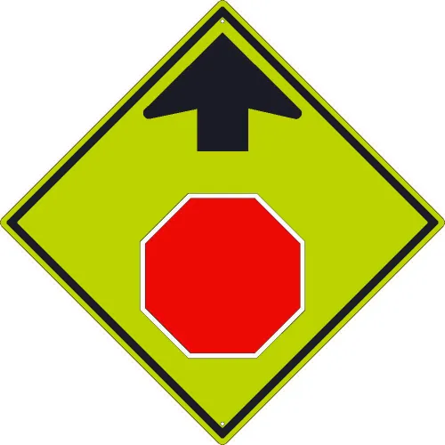 NMC TM609DG Traffic Sign, Stop Ahead With Arrow (Graphic), 30" X 30", Yellow