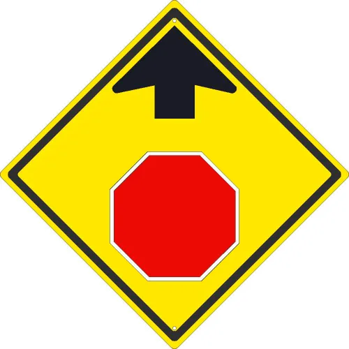 NMC TM609K Traffic Sign, Stop Ahead With Arrow (Graphic), 24" x 24", Yellow