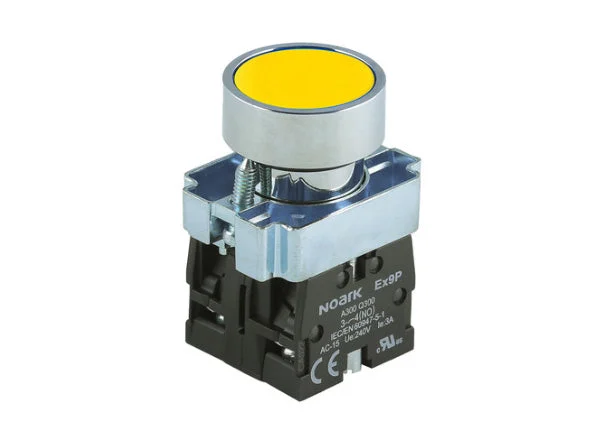 Noark Ex9PB: Flush Yellow 22mm Pushbutton - Ex9PBA52
