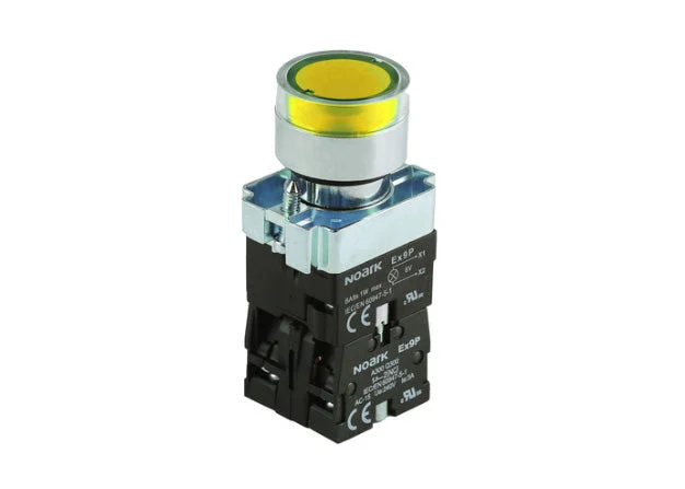 Noark Ex9PB: illuminated Yellow 22mm Pushbutton - Ex9PBW3561D