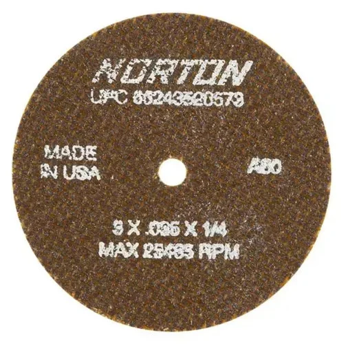 Norton 66243528573 | 3" Diameter x 1/4" Hole x 1/32" Thickness 60 Grit Medium Grade Reinforced Aluminum Oxide Type 41 Cutoff Wheel For Use With Die Grinders