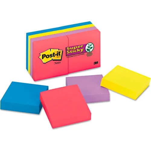 Post-it® Notes Super Sticky Pads, Energy Boost Collection Colors, 2x2, 90 Sheets/Pad, 8 Pads/PK