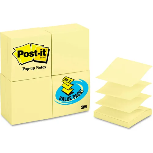 Post-it® Pop-up Notes Refill Value Pack, 3"x3", Canary Yellow, 100 Sheets/Pad, 24 Pads/PK