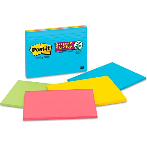 Post-it® Super Sticky Meeting Notes, Collection Colors, 8"x6", 45 Sheets/Pad, 4 Pads/PK