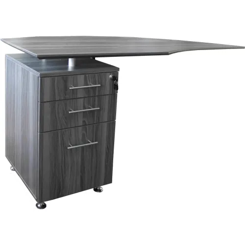Safco® Medina 63"W Left Curved Desk Return With Pencil-Box-File Pedestal Gray Steel