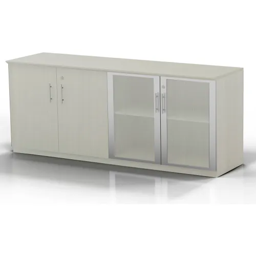 Safco® Medina Series Low Wall Cabinet with Wood/Glass Door Textured Sea Salt