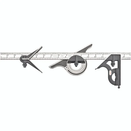 Starrett 50044 | 4 Pc. 18" Hardened Steel Blade Combination Square 4R Graduation with Square, Center, Protractor Head