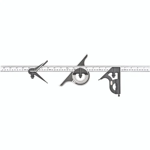 Starrett 50048 | 4 Pc. 600mm Hardened Steel Blade Combination Square 36 Graduation with Square, Center, Protractor Head