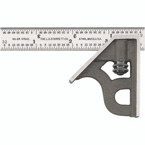 Starrett 50049 | 2 Pc. 4" Hardened Steel Blade Combination Square 4R Graduation with Square Head