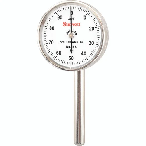 Starrett 50702 | 0.2000" Range x 0-100 Reading x 0.0010" Graduation White Dial Back Plunger Dial Test Indicator
