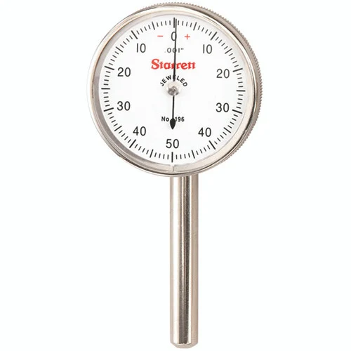 Starrett 50717 | 0.2000" Range x 0-50-0 Reading x 0.0010" Graduation White Dial Back Plunger Dial Test Indicator