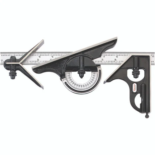 Starrett 51542 | 4 Pc. 12" Hardened Steel Blade Combination Square 4R Graduation with Square, Center, Protractor Head