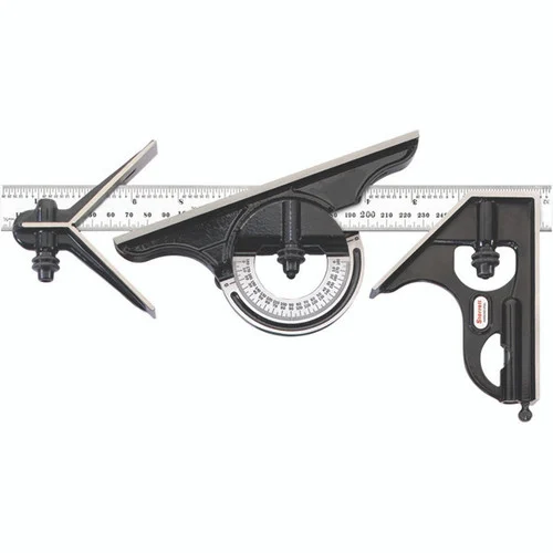 Starrett 51554 | 4 Pc. 11-3/4" Hardened Steel Blade Combination Square 36 Graduation with Square, Center, Protractor Head