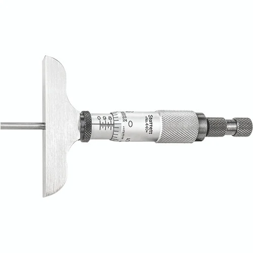 Starrett 52115 | 0"-3" Range Depth Micrometer 0.0010" Graduation 2-1/2" Base Length Ratchet Thimble