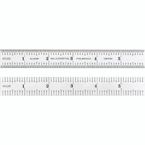 Starrett 52653 | 12" Spring-Tempered Steel Rule 1/50", 1/10" Graduation
