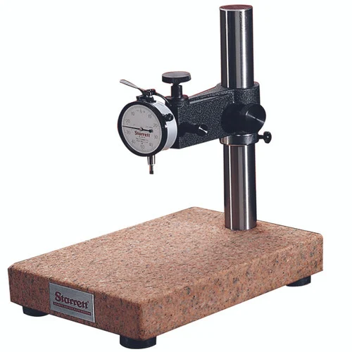 Starrett 55966 | 8" W x 12" L x 2" T x 9-1/4" Column Height Granite Comparator Gage Stand with Fine Adjustment & 655-141J Dial Indicator