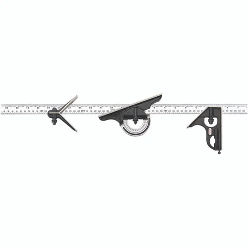Starrett 56423 | 4 Pc. 600mm Hardened Steel Blade Combination Square 36 Graduation with Square, Center, Protractor Head