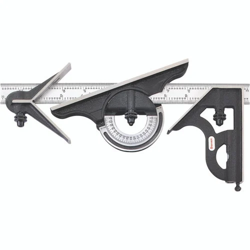 Starrett 66682 | 4 Pc. 12" Hardened Steel Blade Combination Square 4R Graduation with Square, Center, Protractor Head