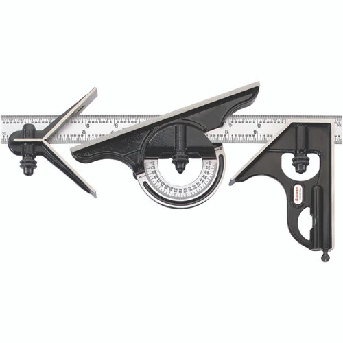 Starrett 66898 | 4 Pc. 12" Hardened Steel Blade Combination Square 4R Graduation with Square, Center, Protractor Head