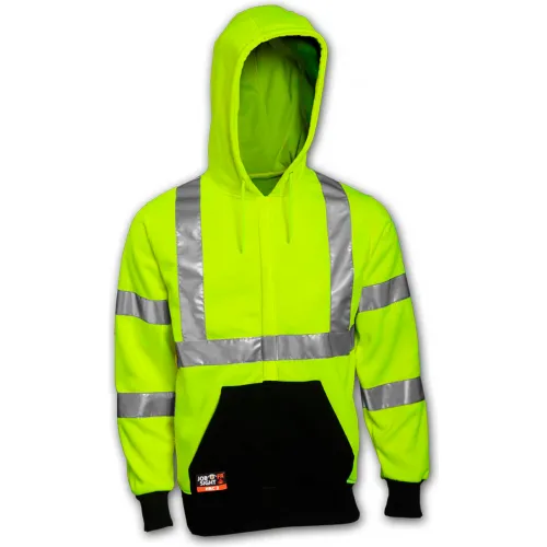 Tingley® Class 3 FR Hi-Vis Hooded Sweatshirt, Fluorescent Yellow Green/Black, S