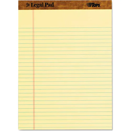 TOPS "The Legal Pad" Ruled Perforated Pads, Wide/Legal Rule, 50 Canary-Yellow 8.5 x 11 Sheets, 3/PK
