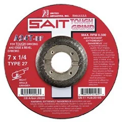 United Abrasives 20160 | 4-1/2" Diameter x 5/8"-11 Hole x 1/4" Thickness 24 Grit Very Coarse Grade Aluminum Oxide Type 27 Depressed Center Wheel