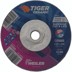 Weiler 58306 | 4-1/2" Diameter x 5/8" - 11 Hole x 3/64" Thickness 13000 RPM 60 Grit Ceramic Type 27 Cutoff Wheel