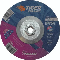 Weiler 58310 | 6" Diameter x 5/8" - 11 Hole x 3/64" Thickness 10200 RPM 60 Grit Ceramic Type 27 Cutoff Wheel